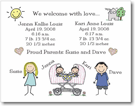 Pen At Hand Stick Figures Birth Announcements - Twin 6 Pen At Hand Stick Figures Birth Announcements - Twin 6